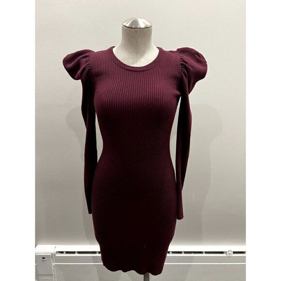 Splendid Collection NWT Puff Shoulder Sweater Dress in Aubergine Size M - Picture 1 of 6
